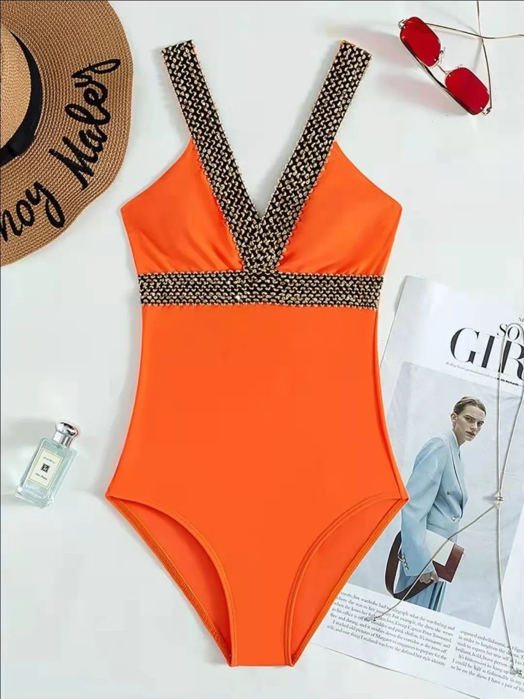 Manufacture Custom Wholesale New High Quality Sexy Solid One Piece Bikini Beach wear V Neck Swimsuit Women Fitness Swimwear