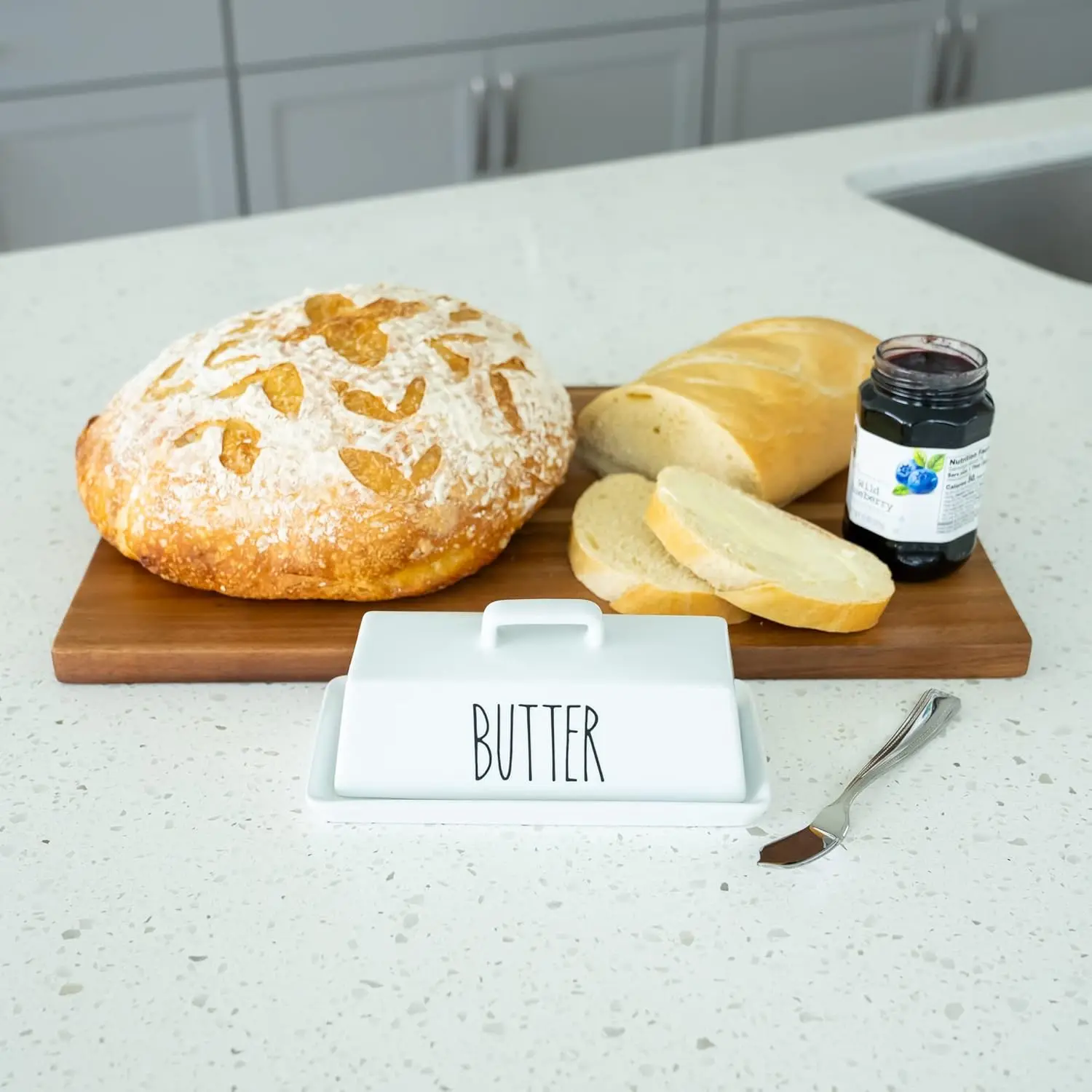 Porcelain Covered Butter Dish with Lid for Countertop With Lid Butter Holder Container Textured Tray Butter Keeper