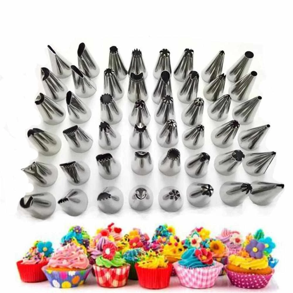 
48 pcs Russian Piping Tips Ruffle Piping Nozzles Skirt Icing Set Stainless Steel Baking Supplies Cake Cupcake Decorating Kits 