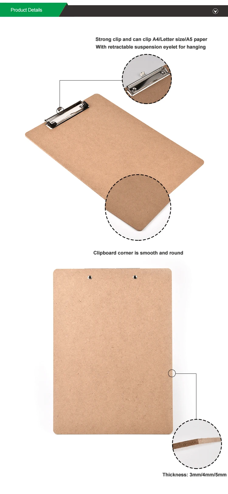 
Best promotion school supply restaurant wooden A4 brown menu clipboard 