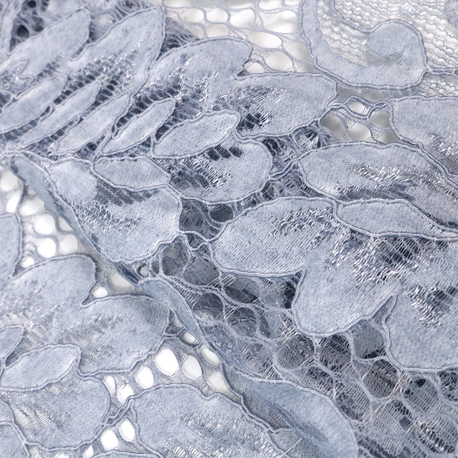 High Quality Orchid Blue Cotton and Nylon Soft French Lace Fabric for Wedding Dress 2022