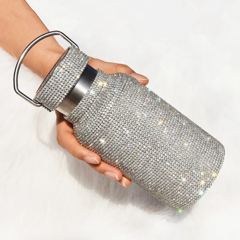 party sparkling stainless steel luxury diamond crystal diamond rhinestone water bottle sports insulated vacuum flask