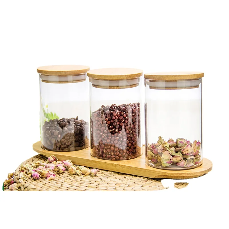 wholesale food honey jar candy coffee tea containers clear custom logo glass spice storage jar glass mason jar with bamboo lid
