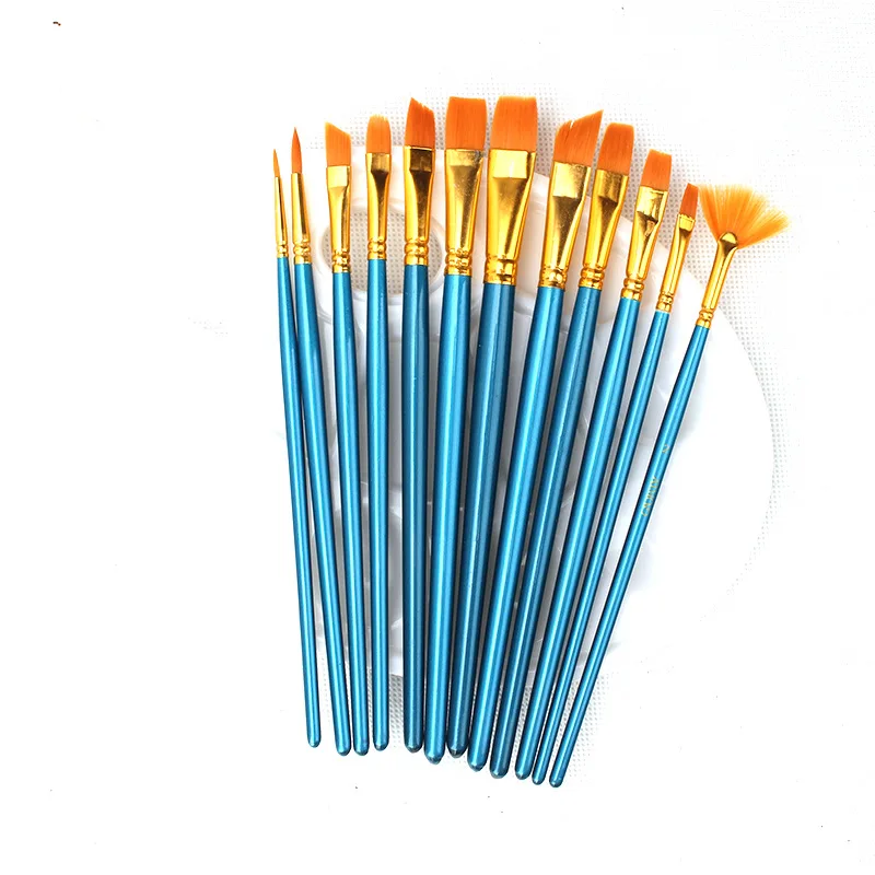 12 Pcs Nylon Hair  Watercolor Painting Brush For Artist And Student With Palette