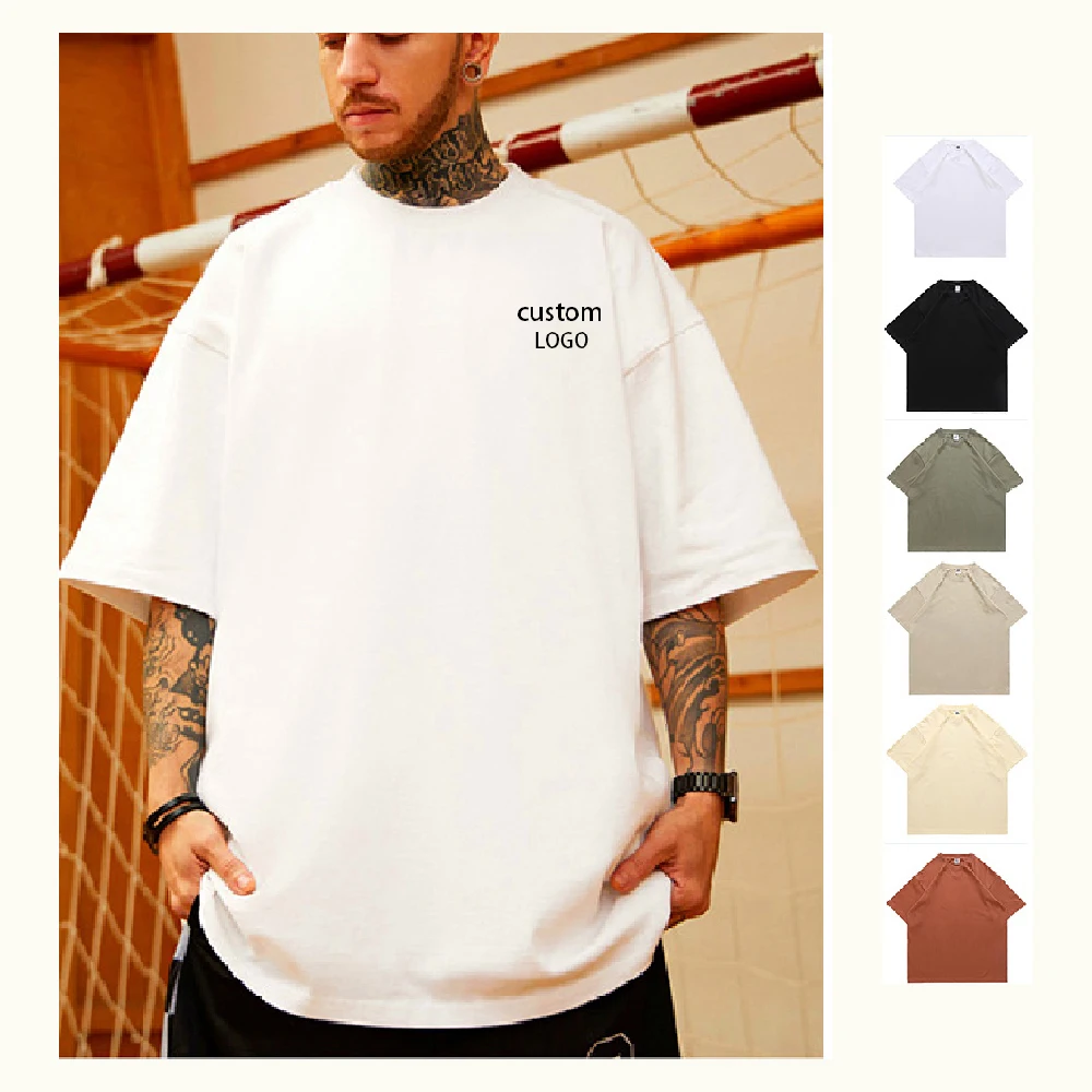 Newest Custom 100% Cotton Gym T-Shirt for Men Oversized Drop Shoulder O-Neck Branded Shirt with Blank Design Knitted Fabric