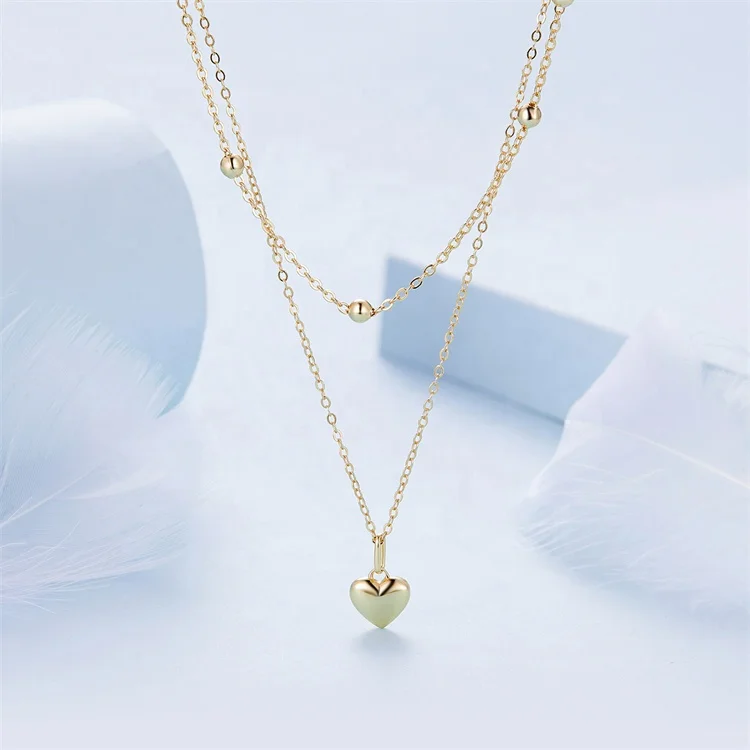 unique korean double chain high quality necklace small 14k gold silver 925 heart pendant fashion jewelry necklaces for women