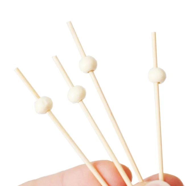 12CM Length Little Red Beige Beads Disposable Bamboo Mini Fruit Sticks