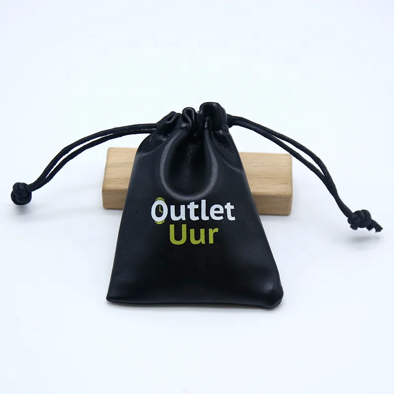 Custom Black Leather Pouch Packaging Jewelry Pendant PU Leather Drawstring Pouch