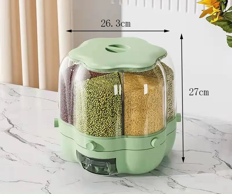 Manufacturer Sells 6 Grid Rotating Food Dispenser 40lb Rice and Grain Storage Container 6.5KG Rotating Rice Barrel Grain Dispens