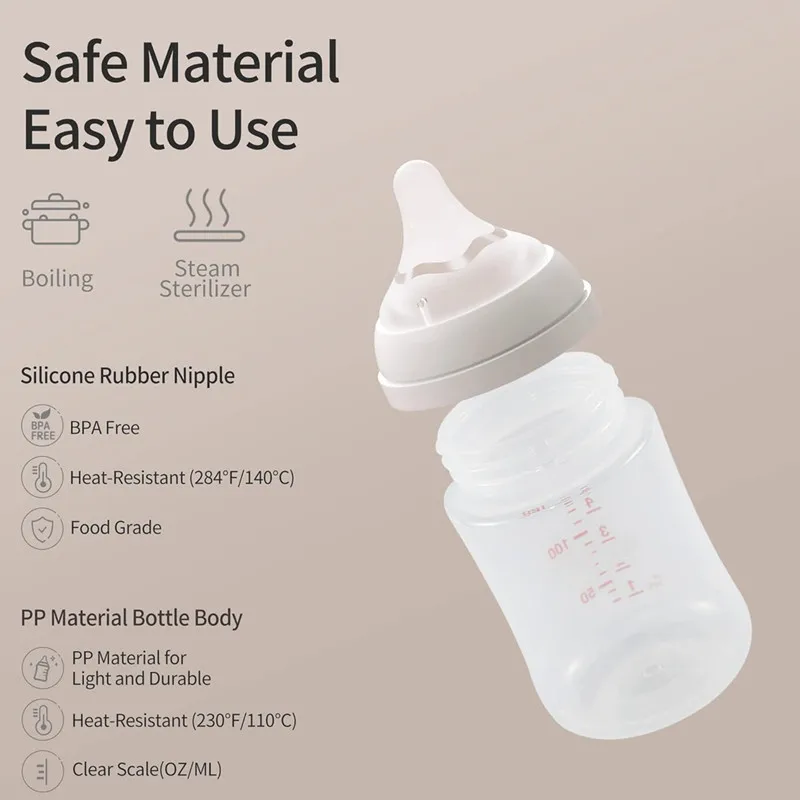 Factory  Natural Feel BPA  Free PP Baby Feeding Bottle Custom Wide Neck Nursing Bottle Silicone Nipple Replacement for Pigeon