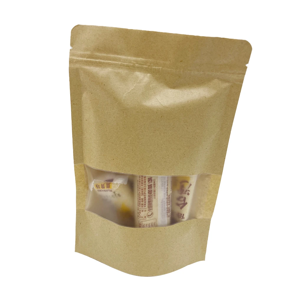 Водонепроницаемая застежка-молния YURUI герметичная для пищевых продуктов стоячий мешок Коричневый пакет из крафт-бумаги с окошком