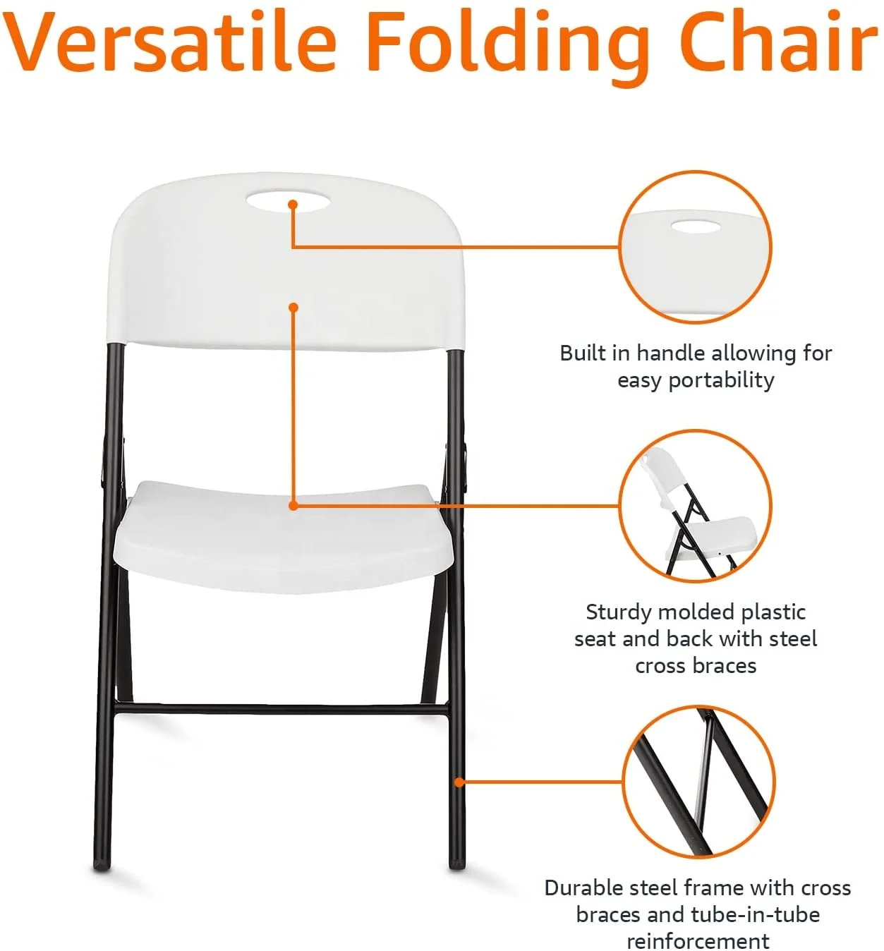 Outdoor Furniture Pack of 6 molded plastic and metal folding chairs white Folding Plastic Chair