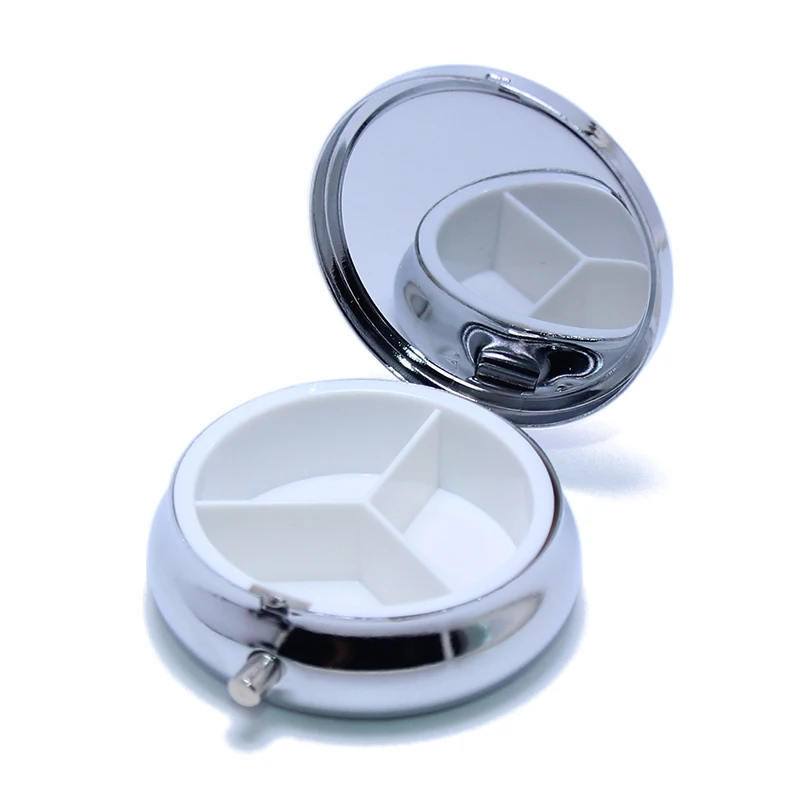 
50*19mm Fashion Lily Flowers Stainless Steel Storage Portable Medicine Organizer Container 3 Days Round Metal Pill Box 
