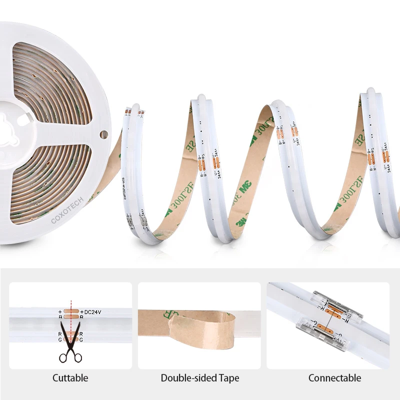 coxo extrusion ul 12v blue tooth cob led linear strip light tuya 5m rgb 24v outdoor waterproof ip65 ip67