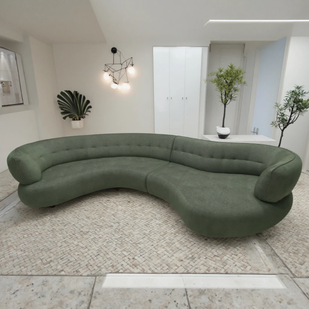 New Design Light Luxury Italian Living Room Curve Sofa 3.9meter Big Villa Apartment Green Fabric Moon Couch Leisure Modern Sofa