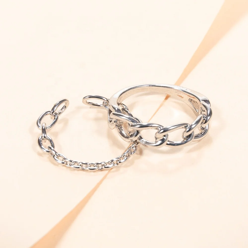 
Beautiful chain shape big and small links accessory 18k real gold rhodium plated sets ring for women jewelry 