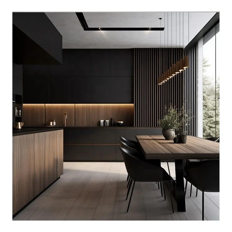 Custom smart wood european style black modern furniture full kitchen island designs modular cabinet kitchen