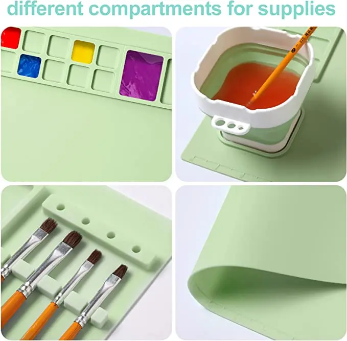 Custom Silicone Painting Craft Mat Soft Durable Drawing Mat BPA Free Silicone Rubber Art Mat with Cup for Kids
