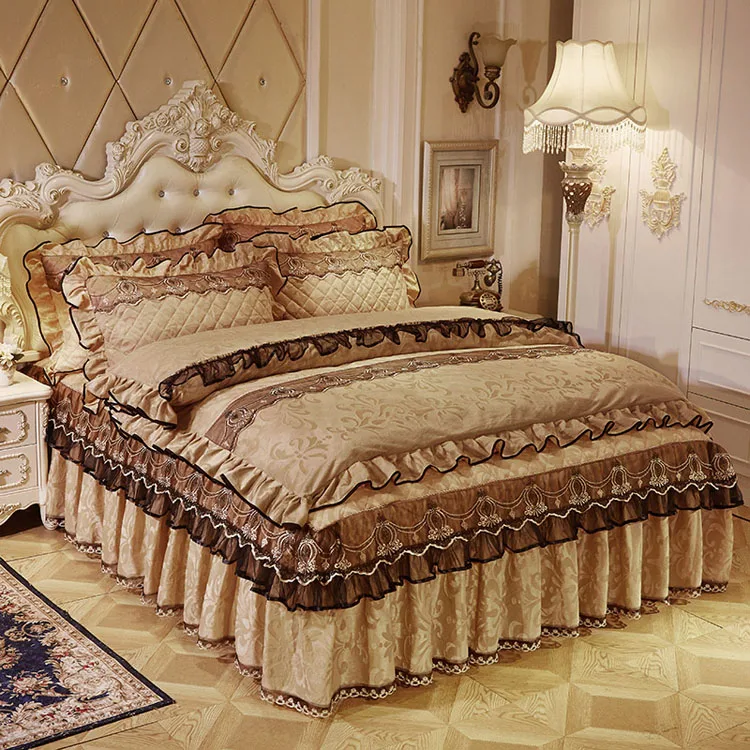 
European and american style pure color jacquard lace velvet duvet cover 