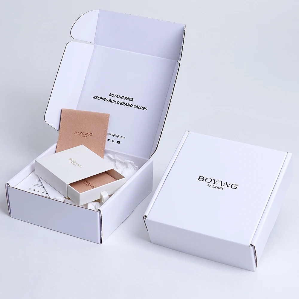 Custom Printed Recyclable Jewelry Set Box Personalized Paper Packaging Drawer Cardboard Jewelry Boxes with Pouch Bag