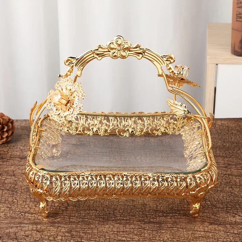Wedding party decoration metal gold glass chocolate fruit plate cake tray