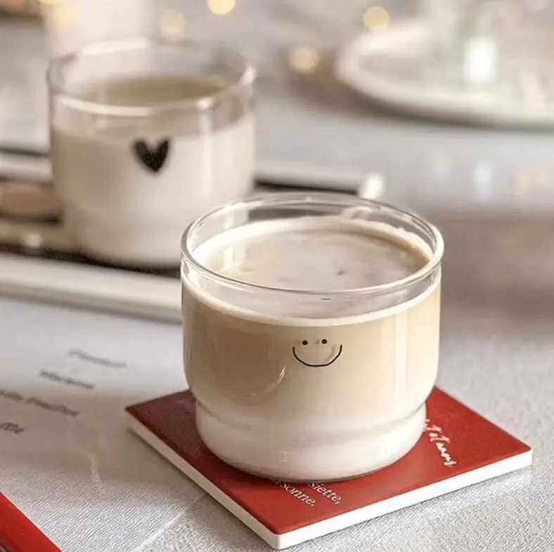 smiling face folding cup dessert cup cute love heart glass coffee cups
