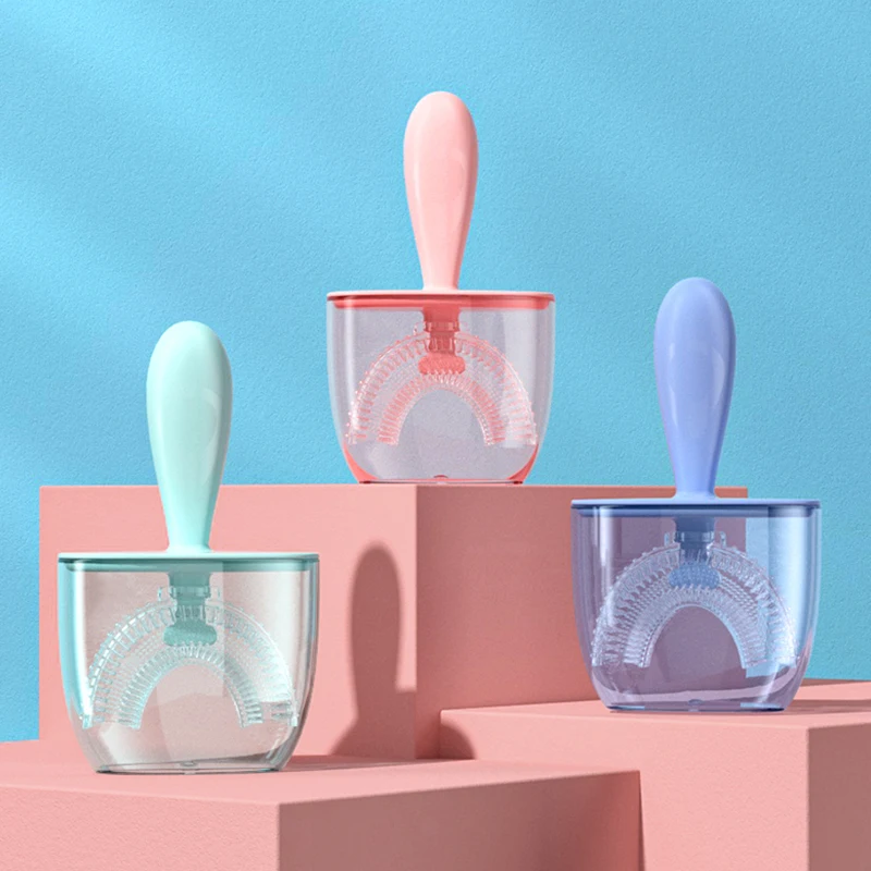 High Quality Infant and Toddler Age U-Shaped Kids Toothbrush with Cup Case