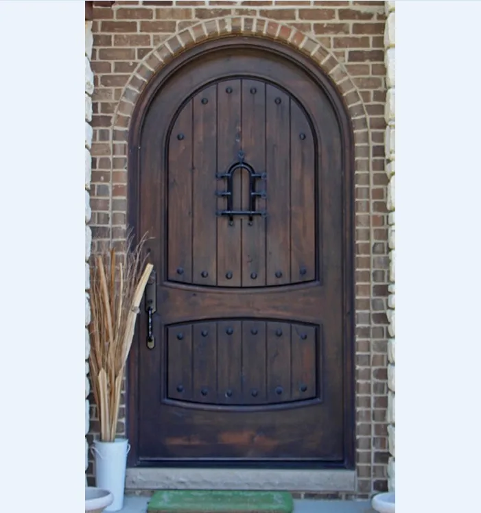 Round top walnut solid wood door villa entrance arch wood door