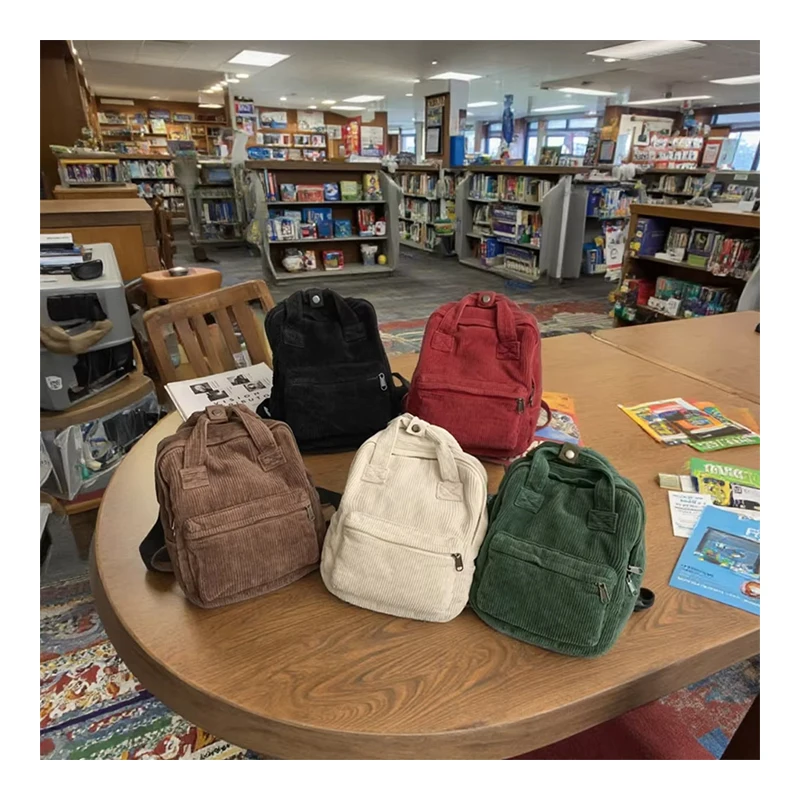 Small Design Custom Embroidery logo Soft Fabric Women Teenage Girls Mini Corduroy School Bags for Kids Mochila Daily Book Bags