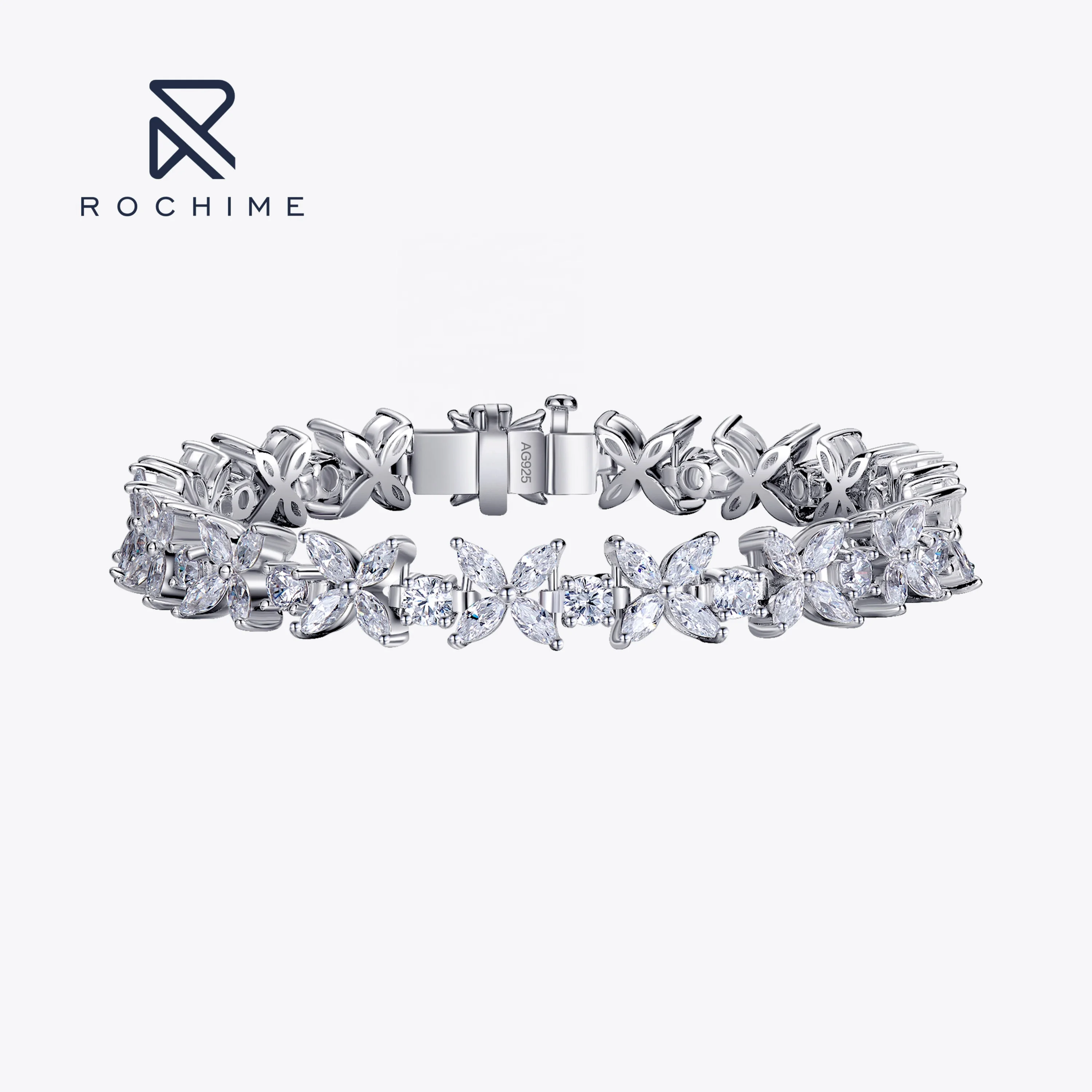 Rochime elegant  marquise cut CZ diamond bracelet  925 sterling silver white gold color jewelry