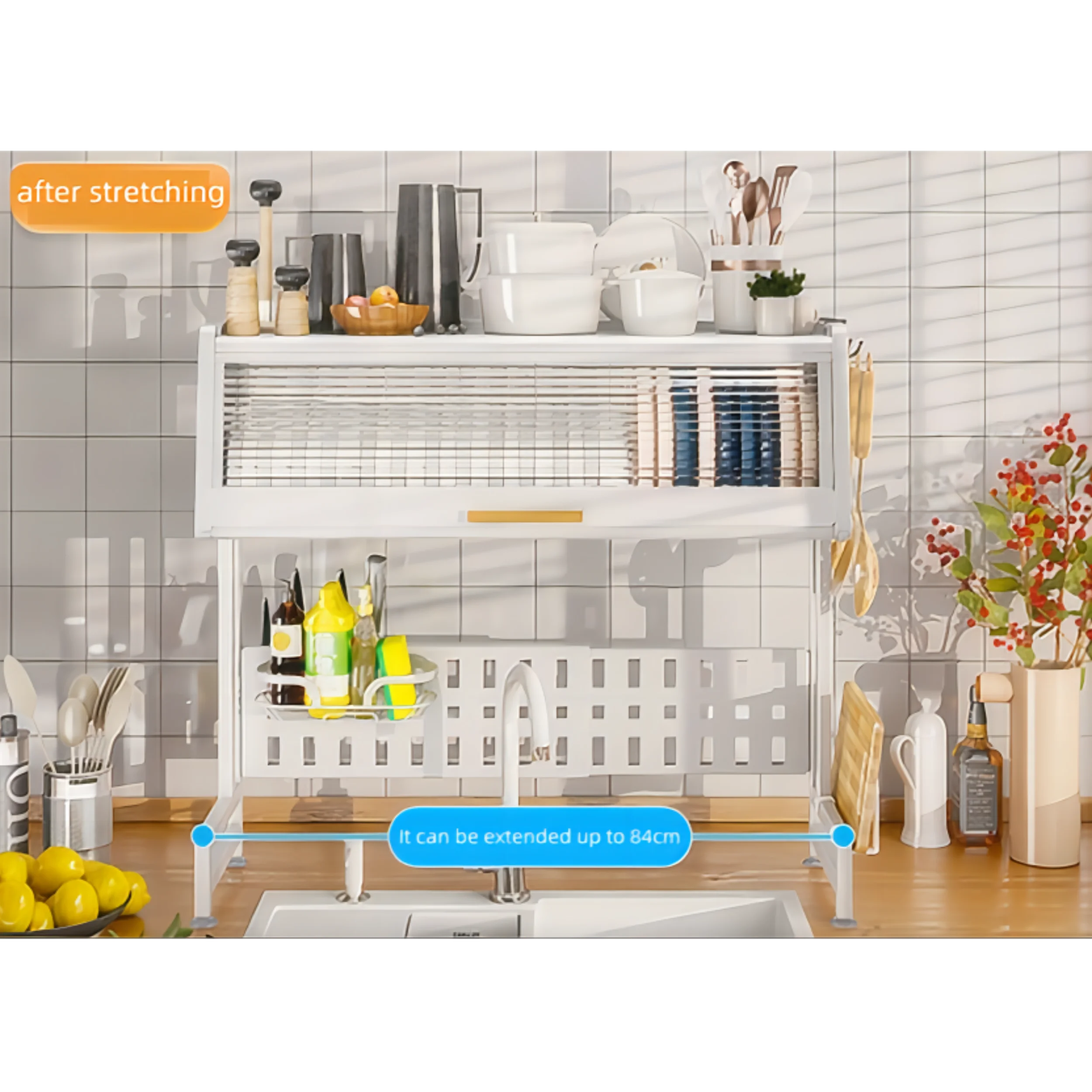 Modern Multifunctional Metal Kitchen Plate Storage Shelf with Cover