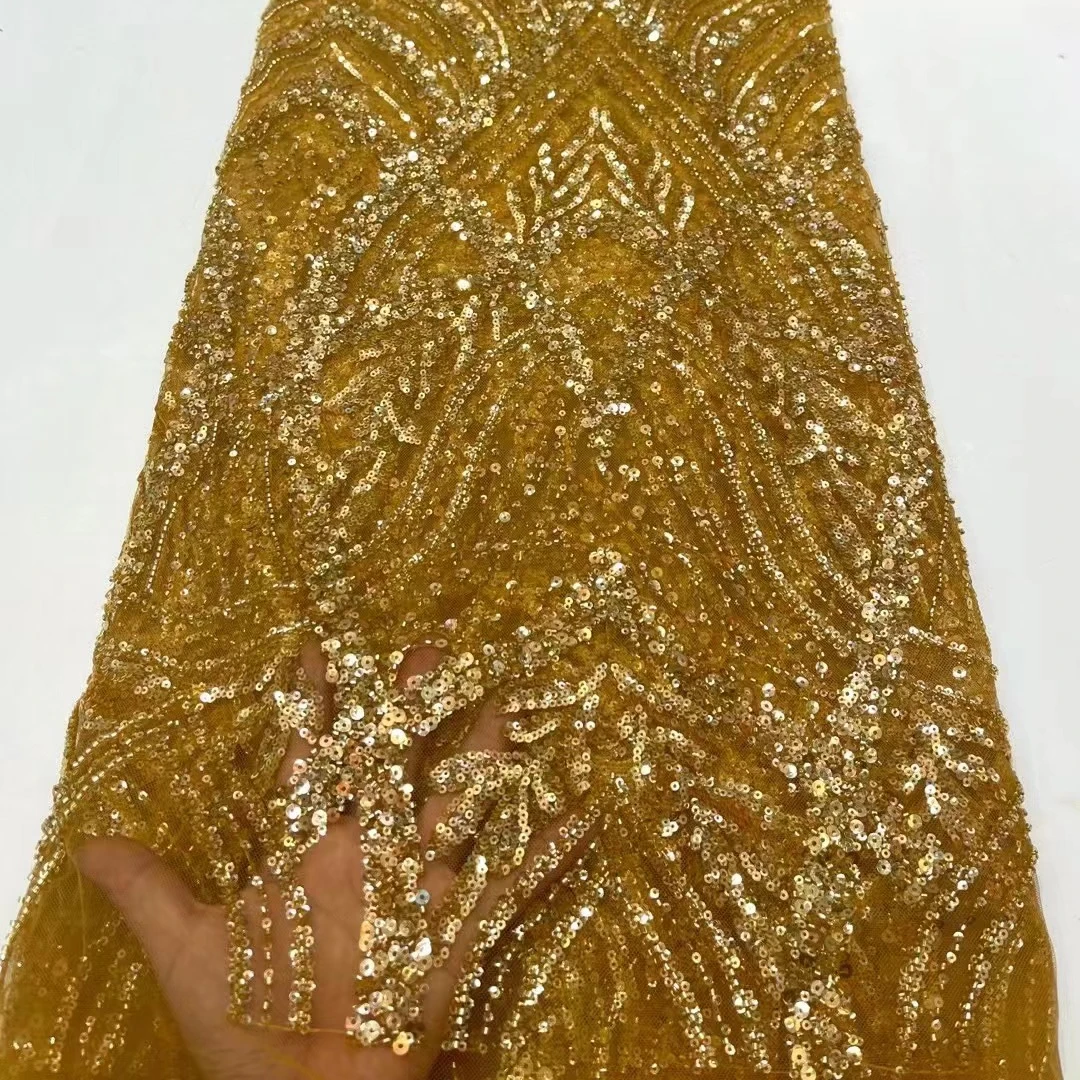 Fancy Sequin Embroidery Mesh French African Lace Fabric For Formal Dress Abaya Dubai