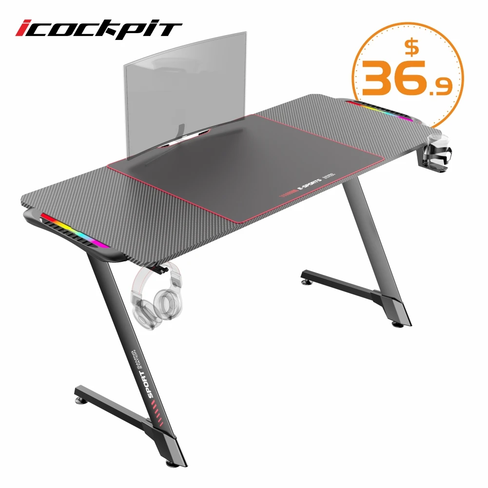 Игровой стол icquiпита с Rgb-подсветкой удлинительная полка для дома и офиса легко собирается компьютерный геймеров