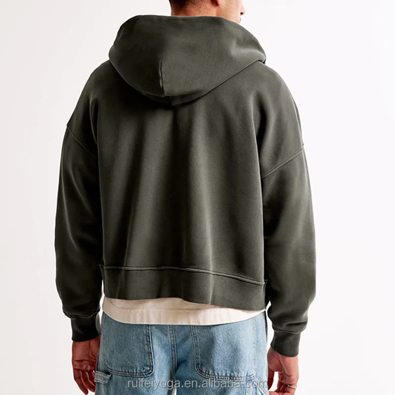 New Custom High Quality Streetwear Blank Heavyweight Oversized 400 gsm French Terry Cotton Fleece Men Cropped Boxy Zip Up Hoodie