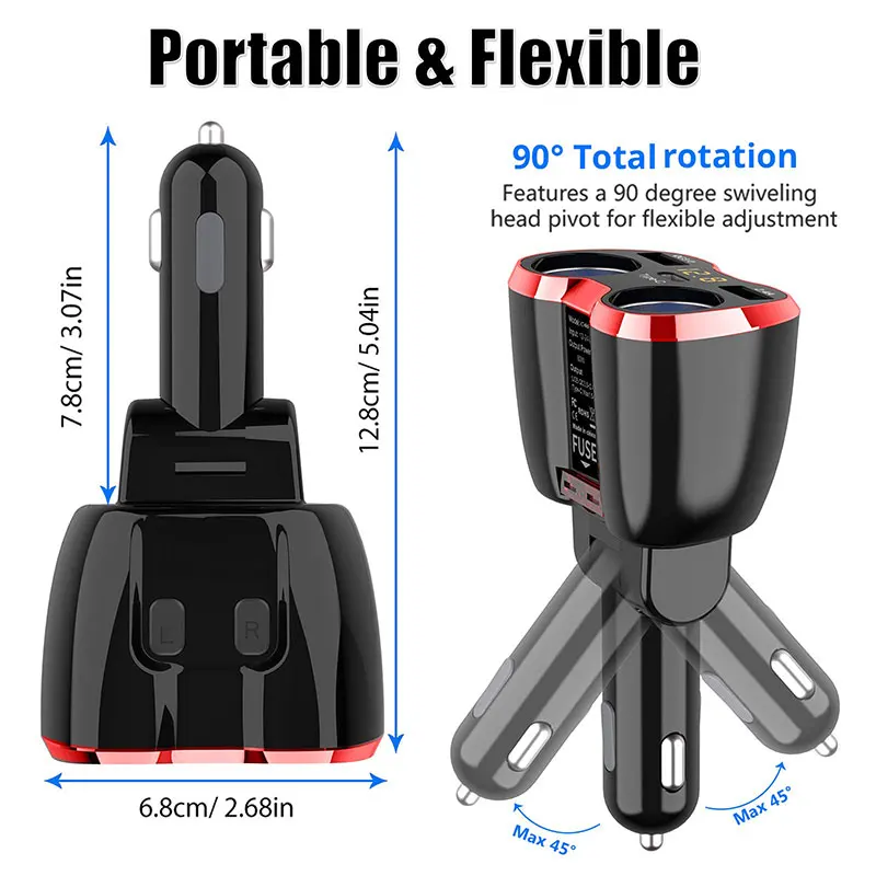 Car Adapter Cigarette Lighter Heater 3 Port Car Charge Quick Charge 3.0 Type C Car Cigarette Lighter Converter Plug 12v Splitter