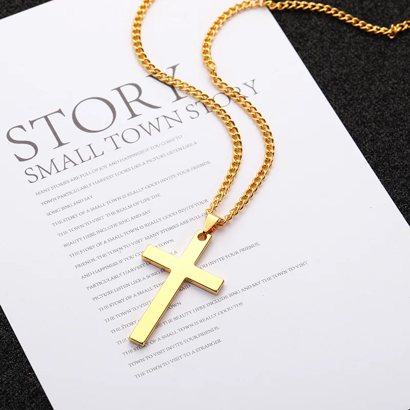 Cheap Gold Silver Black Plated Cross Necklace Stainless Steel Prayer Choker Cross Pendant Necklaces For Men Jewelry