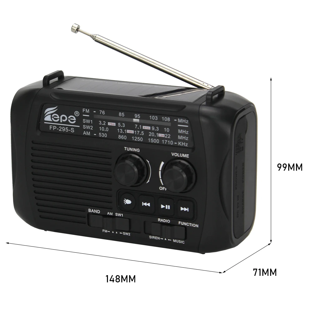 Emergency Hand Crank Flashlight Radio AM FM SW 4 Band Solar Powered SOS dynamo radio FP-295-S