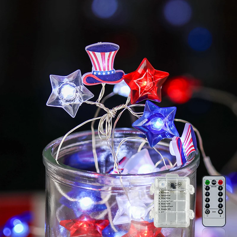 3m 40leds Red White Blue Eva Star Lights Fourth Of July American Star String Lights Usa Flag Independence Day Theme Decoration