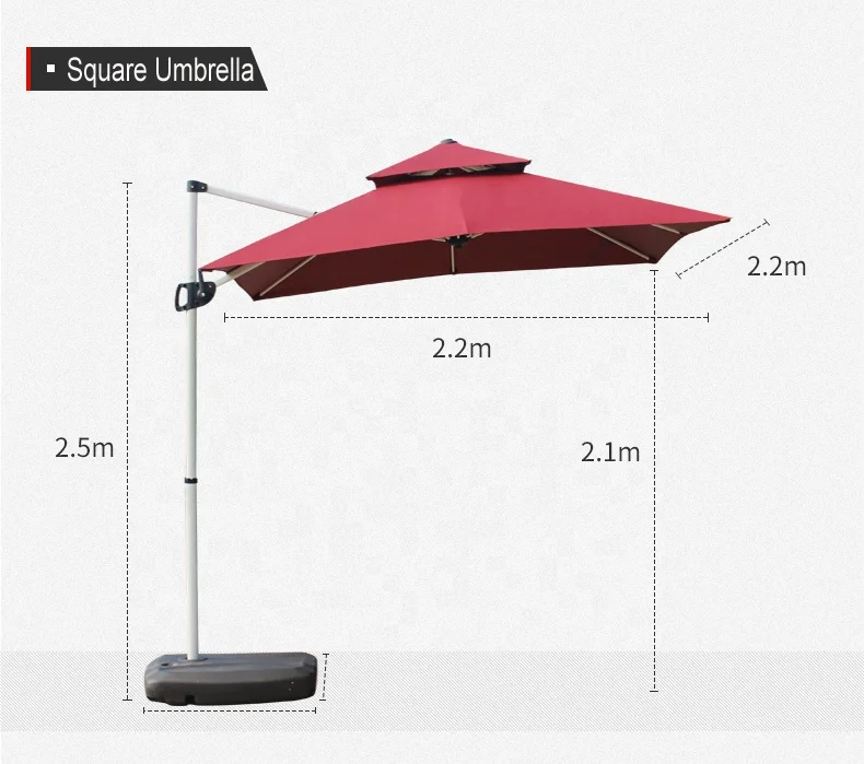 
Custom logo Outdoor Fishing patio umbrella beach hanging parasol 2.2m Square Umbrella 