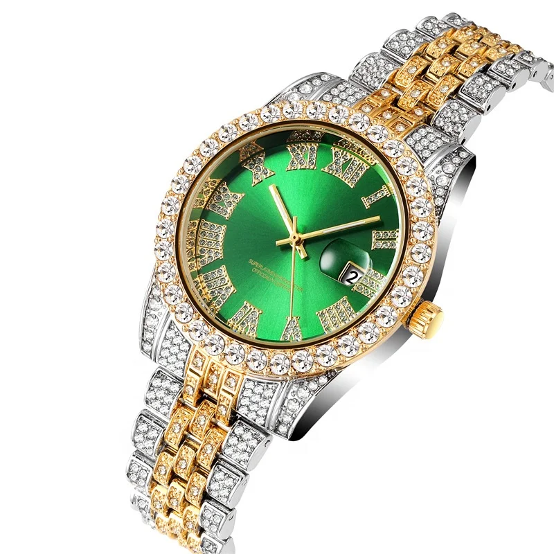 Hip Hop Diamond Watch Fashion Luxury Quartz Watches Stainless Steel Diamond Dial Iced Out Quartz Watch Men Jewelry