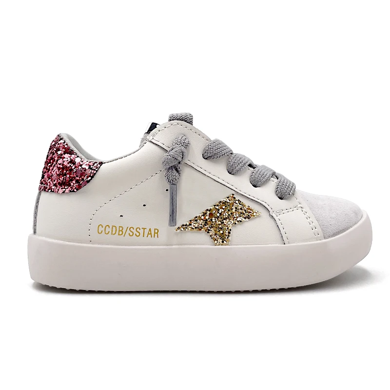 New Arrival Girl Footwear Casual Shoes Wholesale Fashion Sport On Running Shoes Kids Custom Glitter Star Baby Toddlers Sneakers