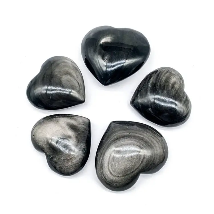 Wholesale Natural Crystal Silver obsidian Hearts Semi-precious Stone Silver obsidian heart  for Decoration