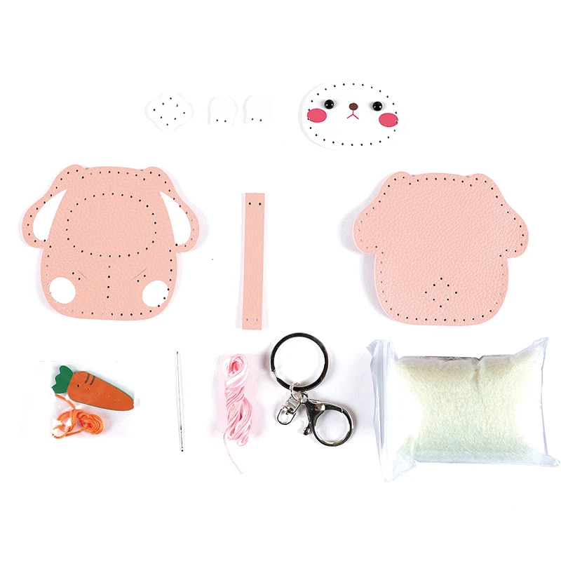 DIY Holiday Gift PU Leather Handmade Sewing Keychian Sets Crafting First to Learn Toys Keychain for Kids Girls Boys Adults