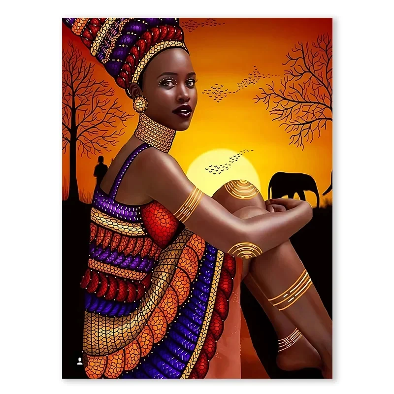 African woman canvas painting for Beautiful Black woman wall art poster Modern living room interior home decorative painting