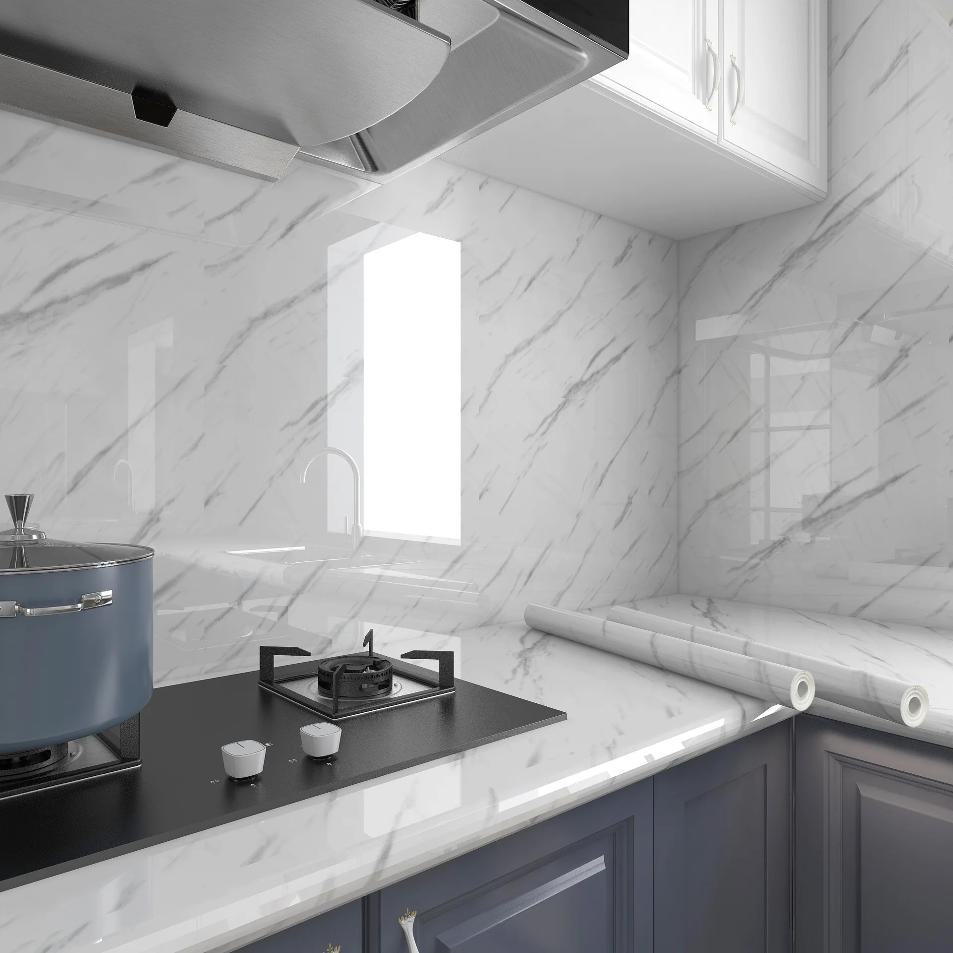 White Marble PVC Peel and Stick Wallpaper Sticker for Wall Upholstery Decor
