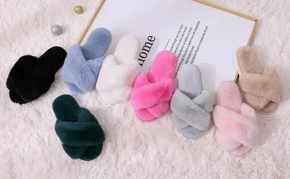 Custom Ladies House Fuzzy Fluffy Warm Flip-Flops Slippers Cross Band Memory Open Toe Women Fur Home Pumpkin Slippers for women