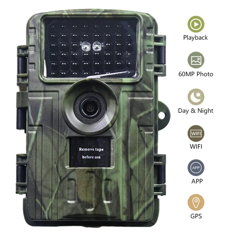 4K 60MP WIFI HD Night Vision Wild Game Trail Camera Traps with APP Control 120 Degree Angel lens for Home Security Hunting