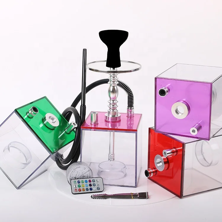 Hot sale new design square hookah led light acrylic hookah transparent