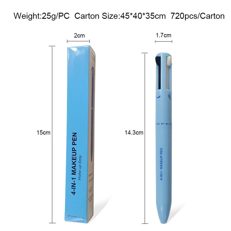 Custom Wholesale Private Label Creamy Vegan Waterproof Eyeliner Eyebrow Lipliner Highlighter 4-In-1 Makeup Beauty Pen