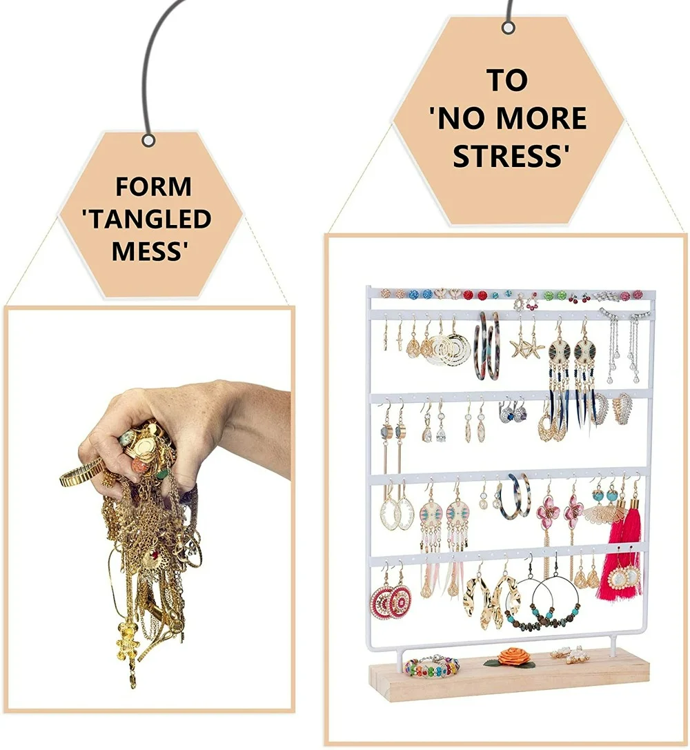 Earrings Holder 5 Layers Jewellery Display Rack Tree Earrings Stand with Wooden Base Stand Hanging Earrings Ear Stud Rack